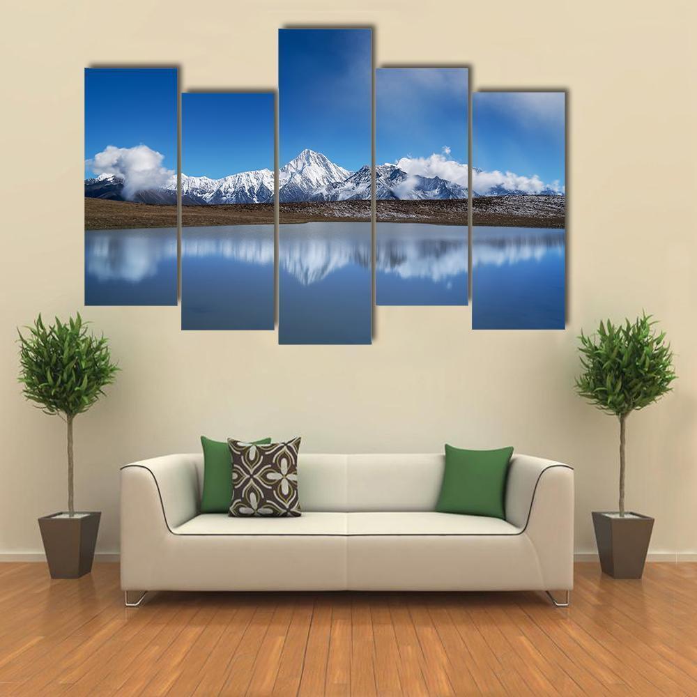 View Of Plateau Lakes And Snow Mountains Canvas Wall Art-5 Pop-Gallery Wrap-47" x 32"-Tiaracle
