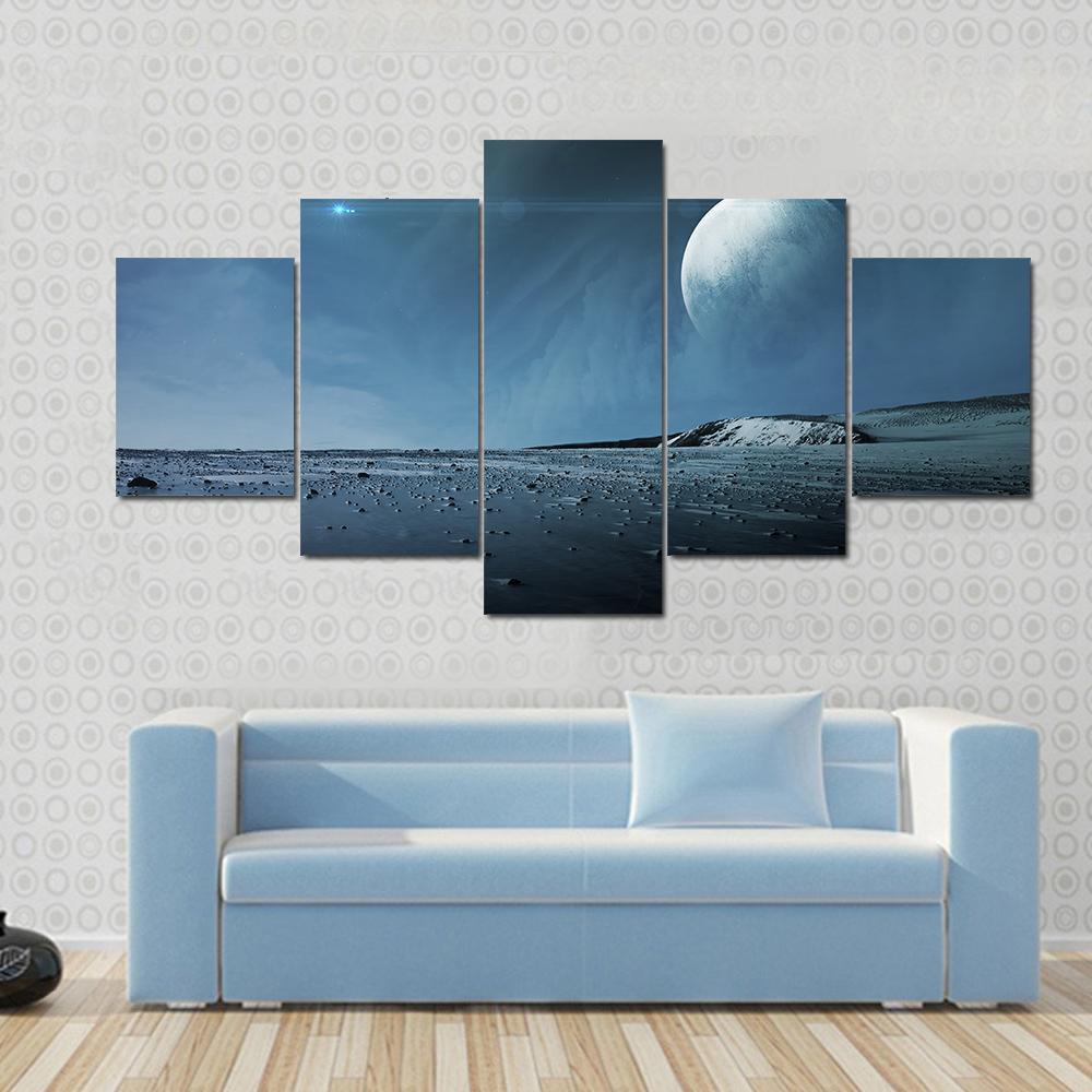 View Of Pluto From Charon Canvas Wall Art-5 Star-Gallery Wrap-62" x 32"-Tiaracle