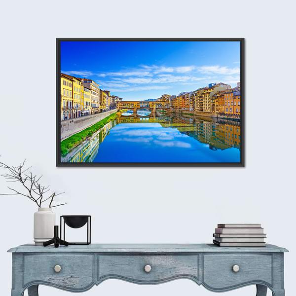 View Of Ponte Vecchio Florence Canvas Wall Art-1 Piece-Floating Frame-24" x 16"-Tiaracle