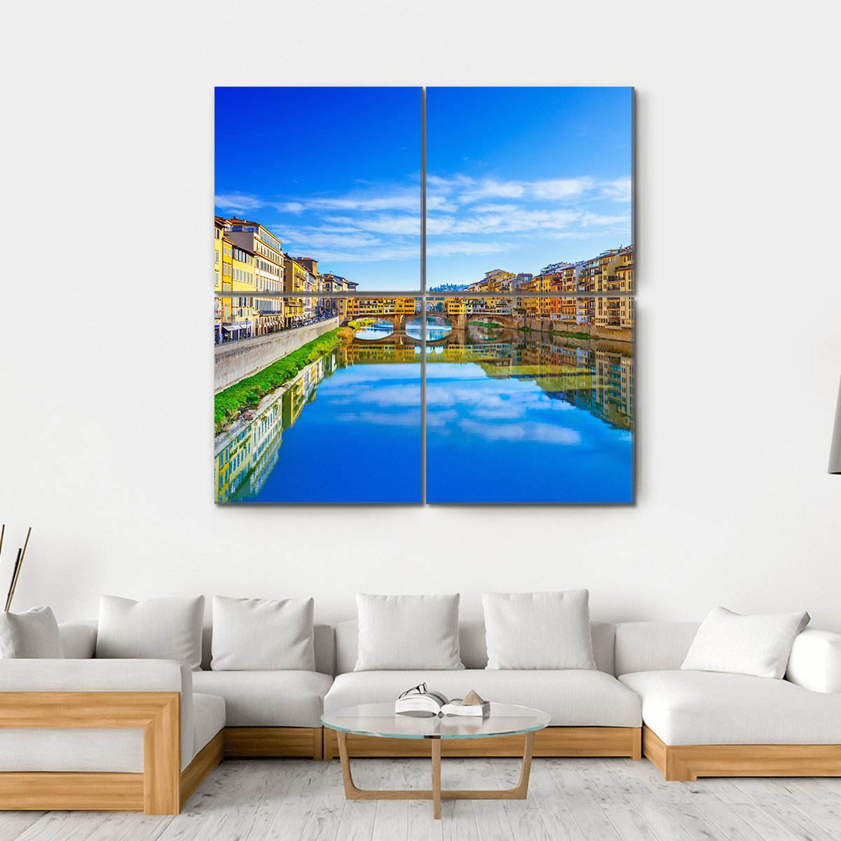 View Of Ponte Vecchio Florence Canvas Wall Art-4 Square-Gallery Wrap-17" x 17"-Tiaracle
