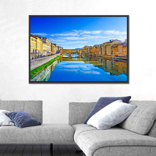 View Of Ponte Vecchio Florence Canvas Wall Art-3 Horizontal-Gallery Wrap-25" x 16"-Tiaracle