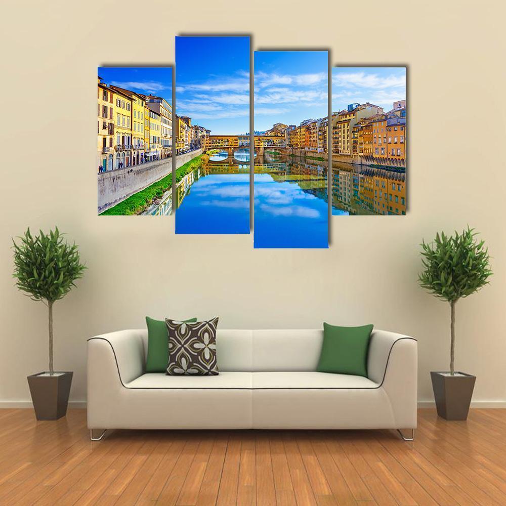 View Of Ponte Vecchio Florence Canvas Wall Art-4 Pop-Gallery Wrap-50" x 32"-Tiaracle