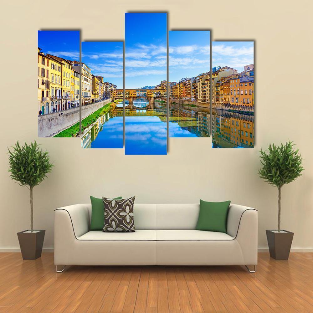 View Of Ponte Vecchio Florence Canvas Wall Art-5 Pop-Gallery Wrap-47" x 32"-Tiaracle