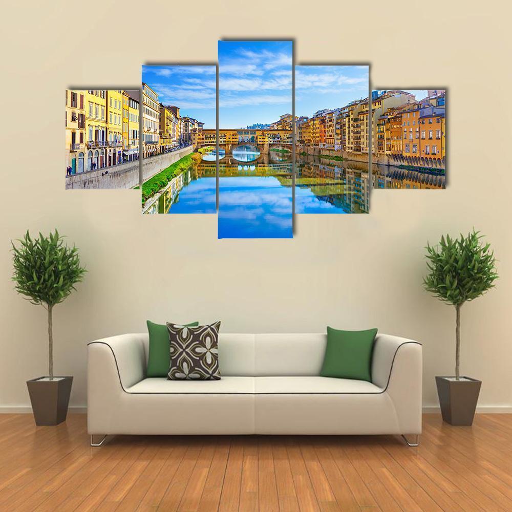 View Of Ponte Vecchio Florence Canvas Wall Art-5 Star-Gallery Wrap-62" x 32"-Tiaracle