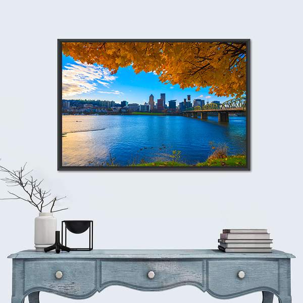 View Of Portland Canvas Wall Art-1 Piece-Floating Frame-24" x 16"-Tiaracle