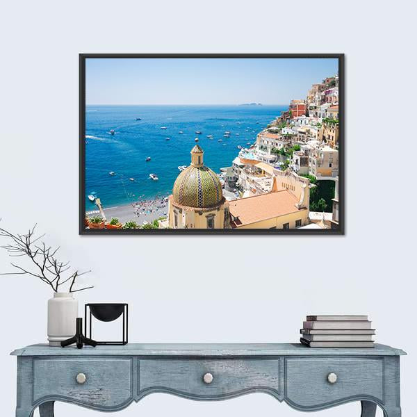 View Of Positano Canvas Wall Art-1 Piece-Floating Frame-24" x 16"-Tiaracle