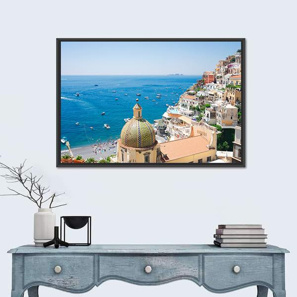 View Of Positano Canvas Wall Art-1 Piece-Floating Frame-24" x 16"-Tiaracle