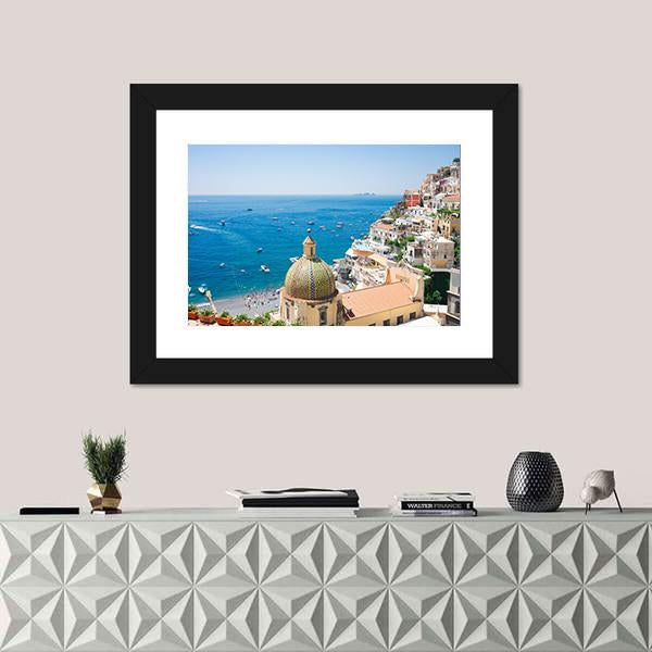 View Of Positano Canvas Wall Art-1 Piece-Framed Print-20" x 16"-Tiaracle