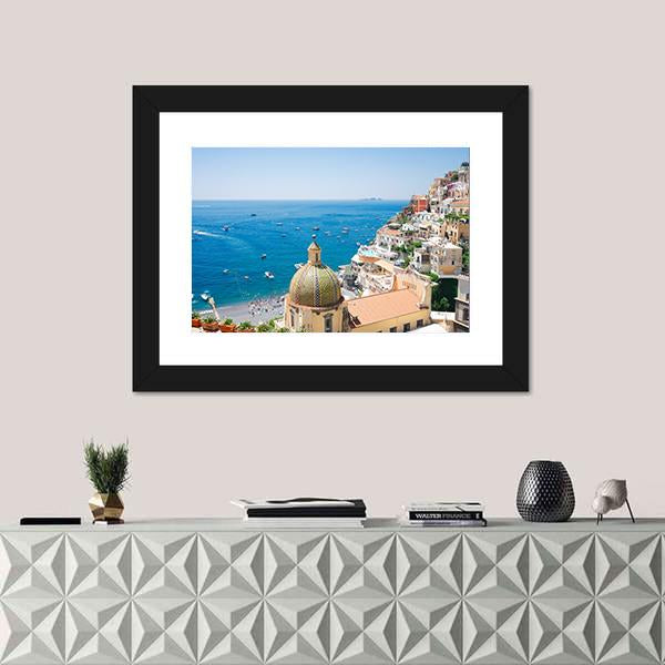 View Of Positano Canvas Wall Art-1 Piece-Framed Print-20" x 16"-Tiaracle