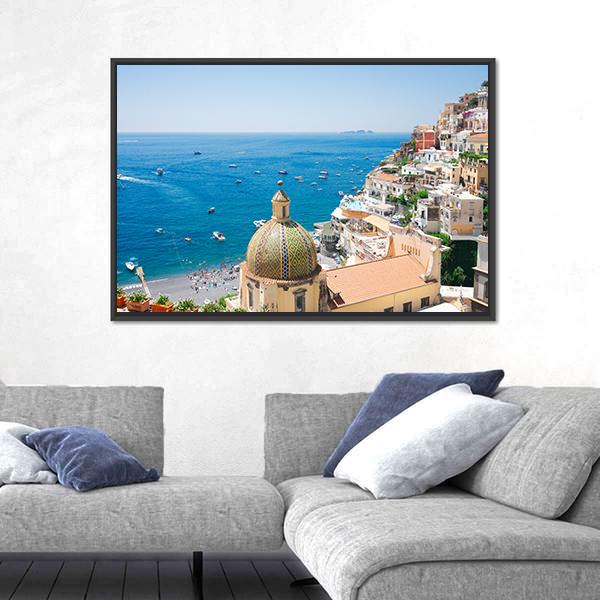 View Of Positano Canvas Wall Art-3 Horizontal-Gallery Wrap-25" x 16"-Tiaracle