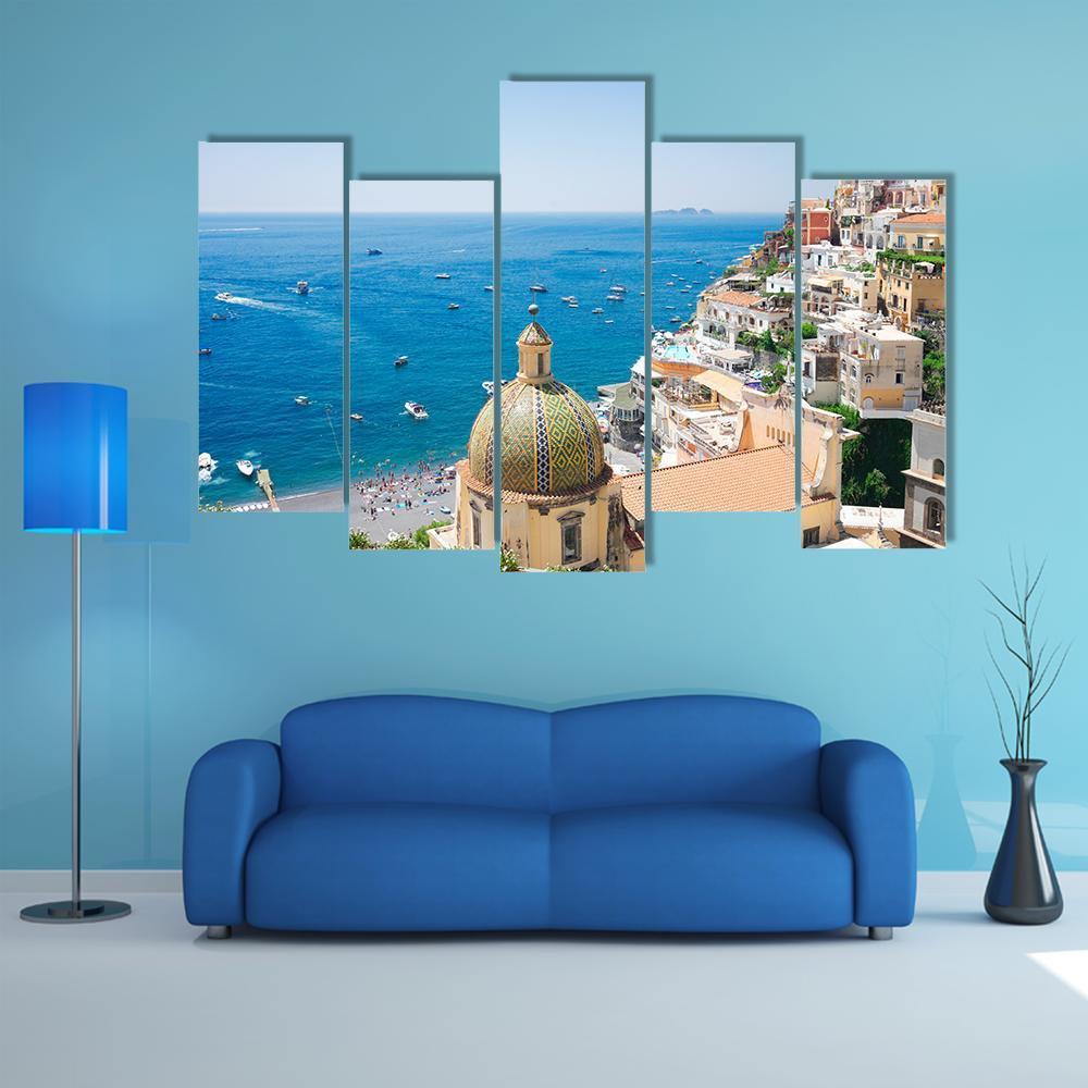 View Of Positano Canvas Wall Art-5 Pop-Gallery Wrap-47" x 32"-Tiaracle