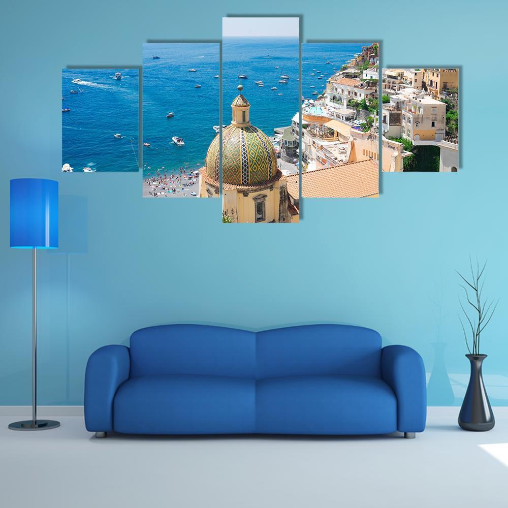 View Of Positano Canvas Wall Art-5 Star-Gallery Wrap-62" x 32"-Tiaracle
