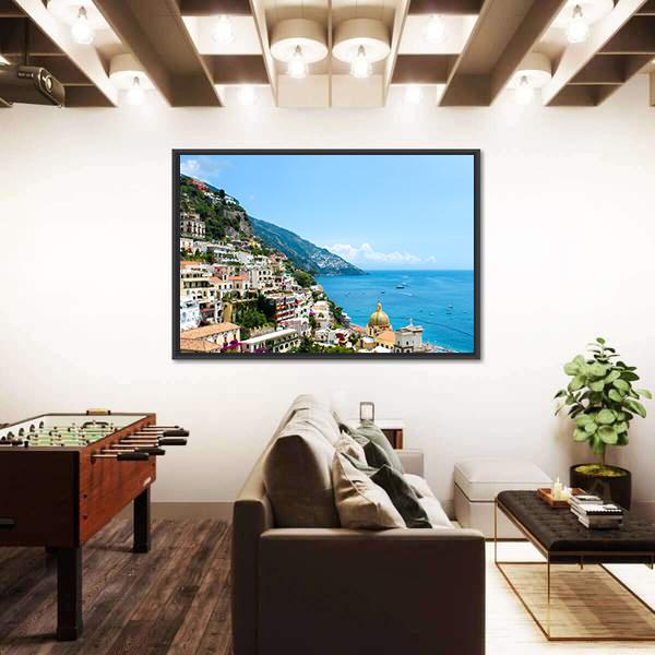 View Of Positano Town On The Amalfi Coast Canvas Wall Art-3 Horizontal-Gallery Wrap-25" x 16"-Tiaracle