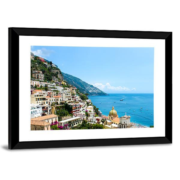 View Of Positano Town On The Amalfi Coast Canvas Wall Art-3 Horizontal-Gallery Wrap-25" x 16"-Tiaracle