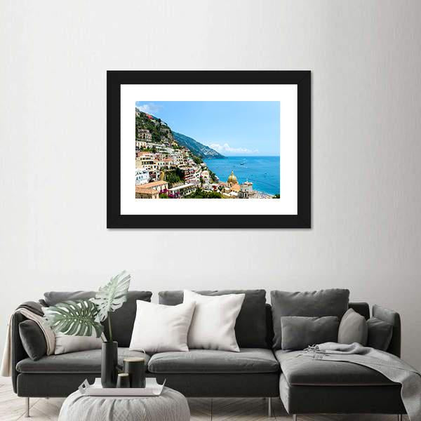 View Of Positano Town On The Amalfi Coast Canvas Wall Art-3 Horizontal-Gallery Wrap-25" x 16"-Tiaracle