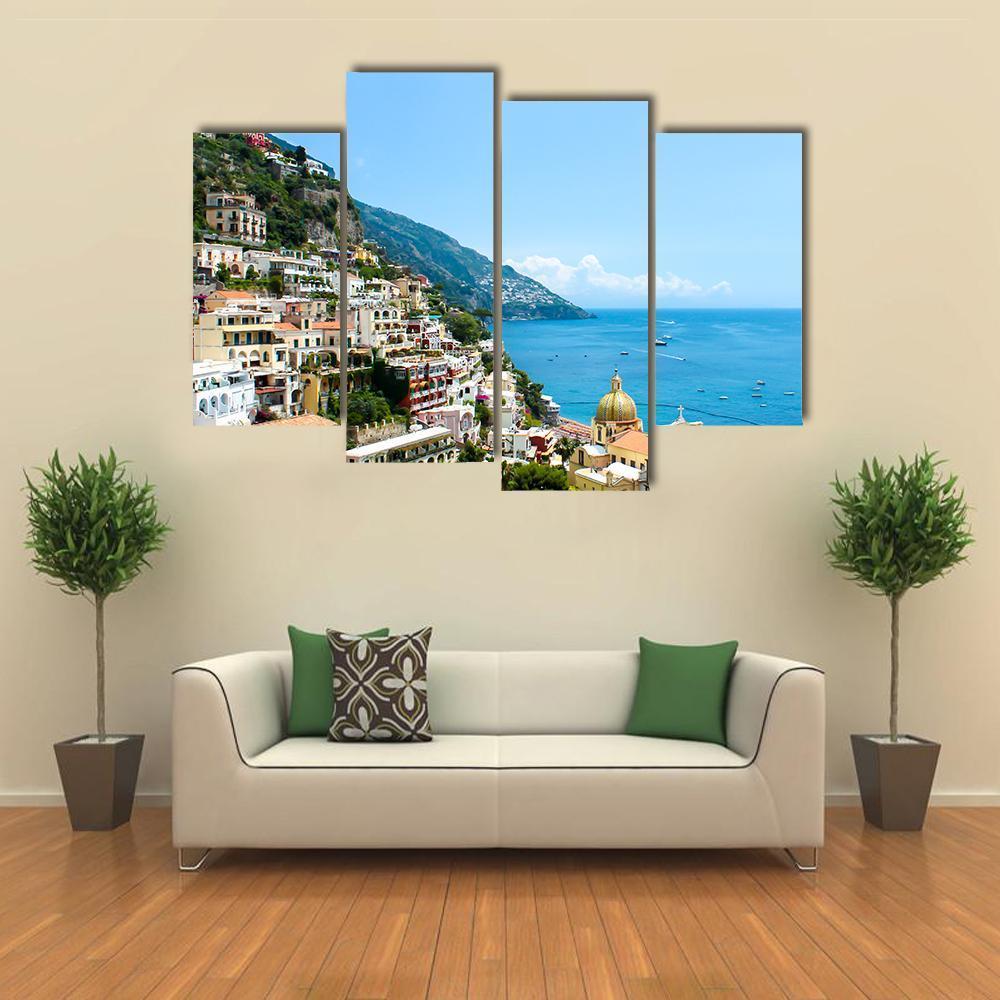 View Of Positano Town On The Amalfi Coast Canvas Wall Art-4 Pop-Gallery Wrap-50" x 32"-Tiaracle