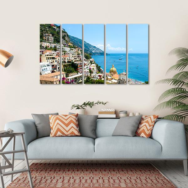 View Of Positano Town On The Amalfi Coast Canvas Wall Art-5 Horizontal-Gallery Wrap-22" x 12"-Tiaracle