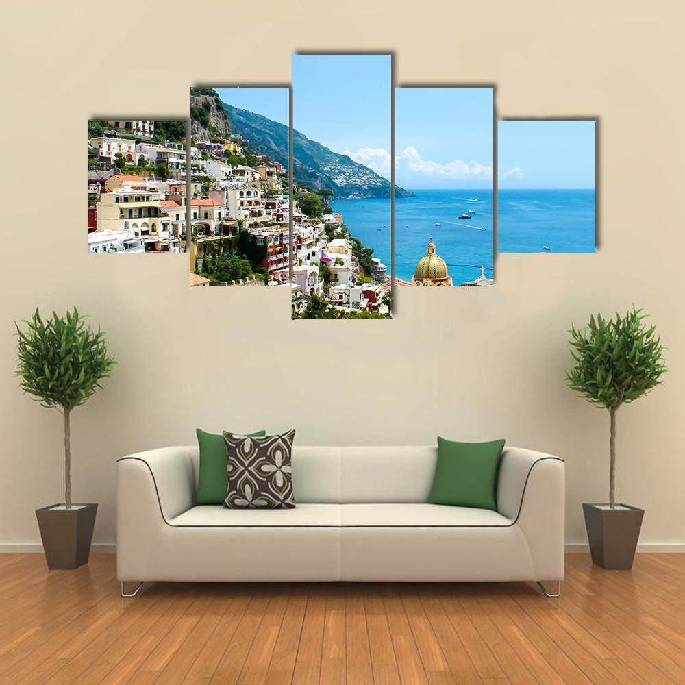 View Of Positano Town On The Amalfi Coast Canvas Wall Art-5 Star-Gallery Wrap-62" x 32"-Tiaracle