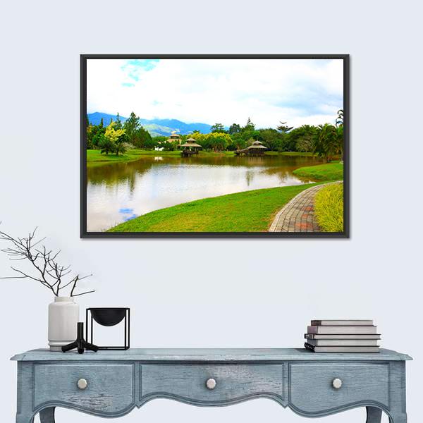 View Of Public Lake Garden In Malaysia Canvas Wall Art-1 Piece-Floating Frame-24" x 16"-Tiaracle