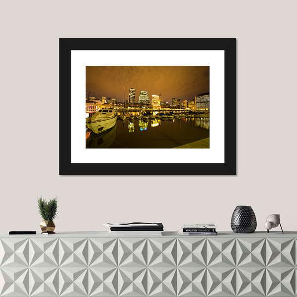 View Of Puerto Madero In Buenos Aires Canvas Wall Art-1 Piece-Framed Print-20" x 16"-Tiaracle