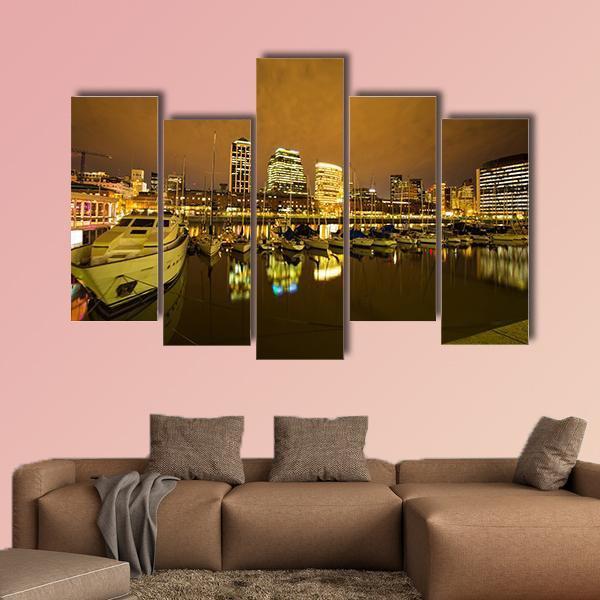 View Of Puerto Madero In Buenos Aires Canvas Wall Art-5 Pop-Gallery Wrap-47" x 32"-Tiaracle
