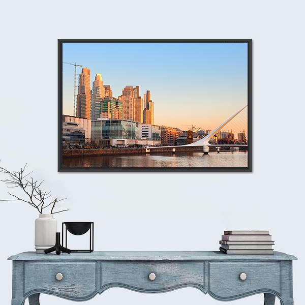 View Of Puerto Madero In Day Light Canvas Wall Art-1 Piece-Floating Frame-24" x 16"-Tiaracle