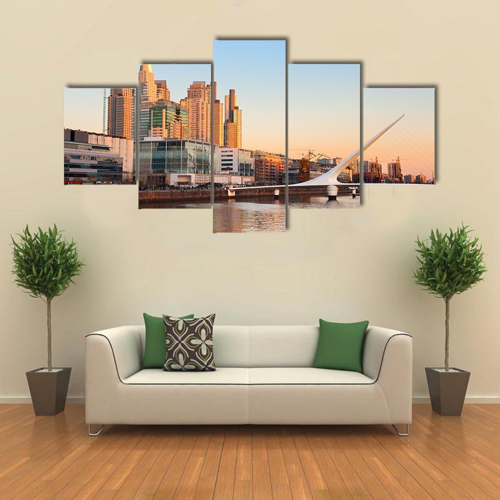 View Of Puerto Madero In Day Light Canvas Wall Art-5 Star-Gallery Wrap-62" x 32"-Tiaracle