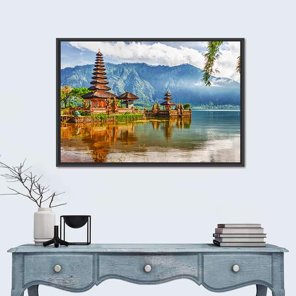 View Of Pura Ulun Danu Temple On A Lake Canvas Wall Art-1 Piece-Floating Frame-24" x 16"-Tiaracle