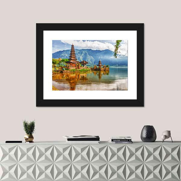 View Of Pura Ulun Danu Temple On A Lake Canvas Wall Art-1 Piece-Framed Print-20" x 16"-Tiaracle