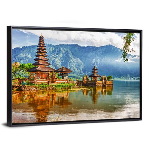 View Of Pura Ulun Danu Temple On A Lake Canvas Wall Art-3 Horizontal-Gallery Wrap-25" x 16"-Tiaracle