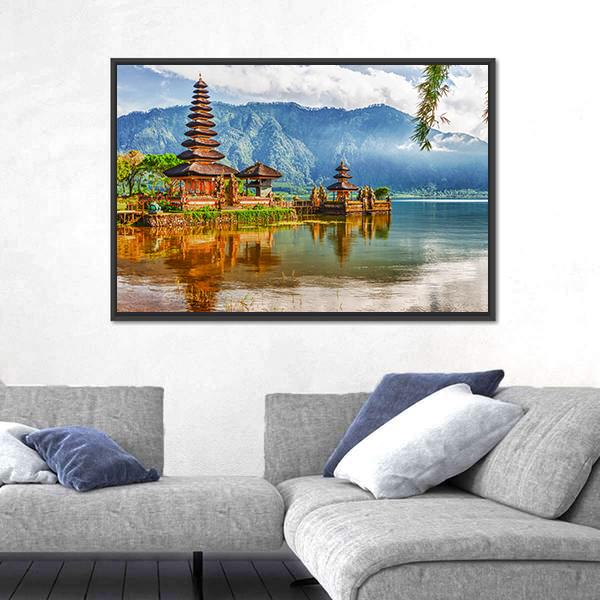 View Of Pura Ulun Danu Temple On A Lake Canvas Wall Art-3 Horizontal-Gallery Wrap-25" x 16"-Tiaracle