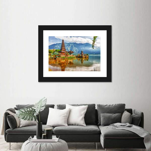 View Of Pura Ulun Danu Temple On A Lake Canvas Wall Art-3 Horizontal-Gallery Wrap-25" x 16"-Tiaracle
