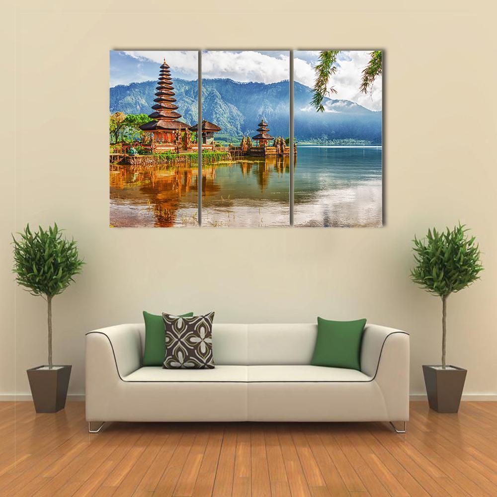 View Of Pura Ulun Danu Temple On A Lake Canvas Wall Art-3 Horizontal-Gallery Wrap-37" x 24"-Tiaracle