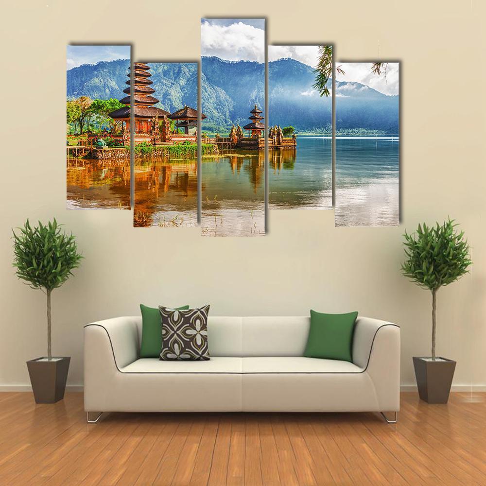 View Of Pura Ulun Danu Temple On A Lake Canvas Wall Art-5 Pop-Gallery Wrap-47" x 32"-Tiaracle