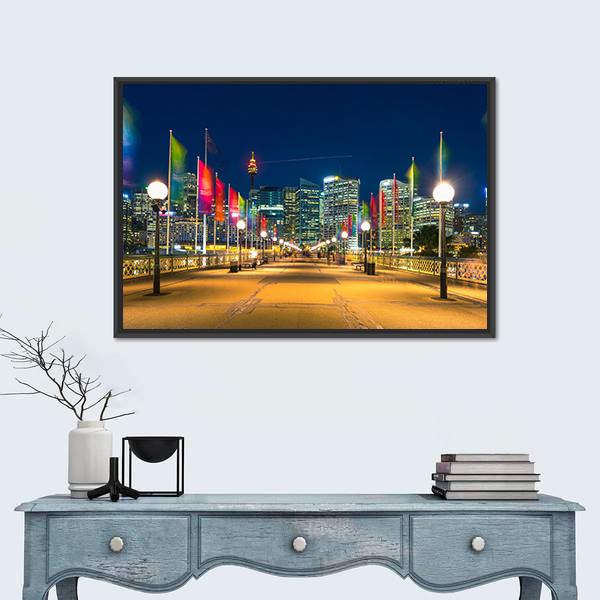 View Of Pyrmont Bay In Darling Harbour Canvas Wall Art-1 Piece-Floating Frame-24" x 16"-Tiaracle