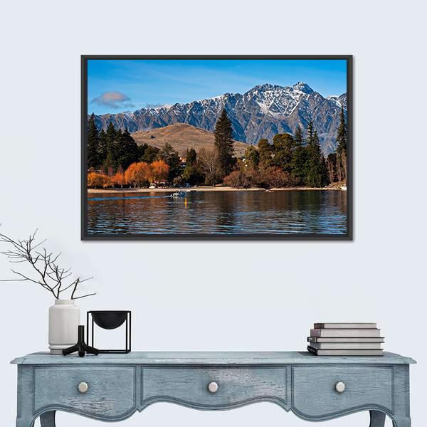 View Of Queenstown And Mt Remarkables With Lake Wakatipu Canvas Wall Art-1 Piece-Floating Frame-24" x 16"-Tiaracle