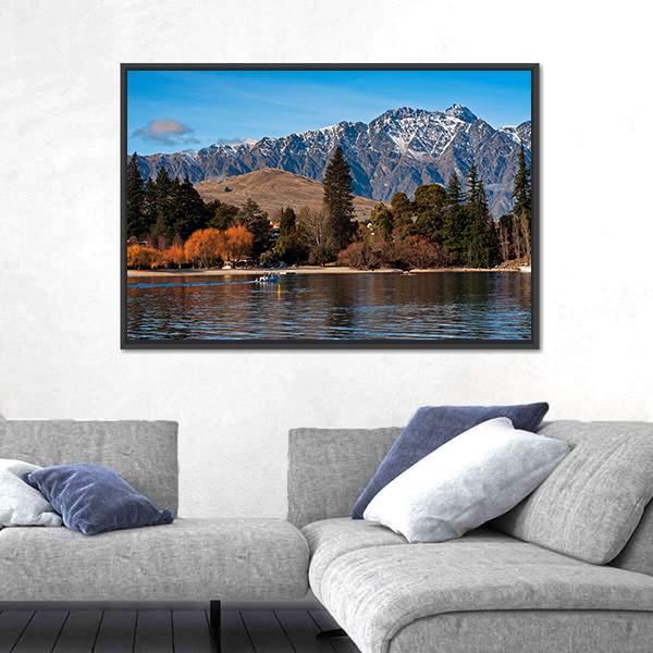 View Of Queenstown And Mt Remarkables With Lake Wakatipu Canvas Wall Art-3 Horizontal-Gallery Wrap-25" x 16"-Tiaracle