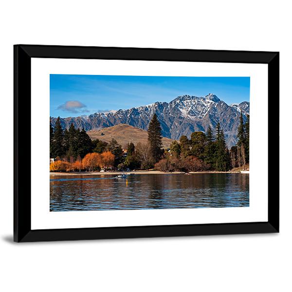 View Of Queenstown And Mt Remarkables With Lake Wakatipu Canvas Wall Art-3 Horizontal-Gallery Wrap-25" x 16"-Tiaracle