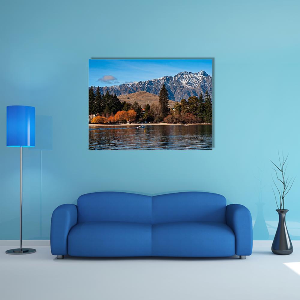 View Of Queenstown And Mt Remarkables With Lake Wakatipu Canvas Wall Art-1 Piece-Gallery Wrap-48" x 32"-Tiaracle