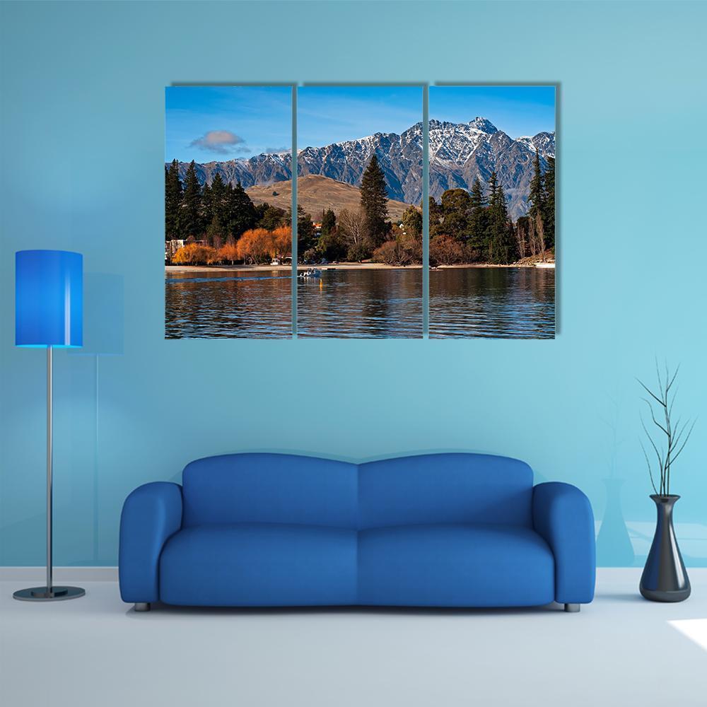 View Of Queenstown And Mt Remarkables With Lake Wakatipu Canvas Wall Art-3 Horizontal-Gallery Wrap-37" x 24"-Tiaracle