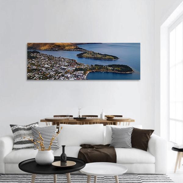 View Of Queenstown And Wakatipu Lake Panoramic Canvas Wall Art-1 Piece-36" x 12"-Tiaracle