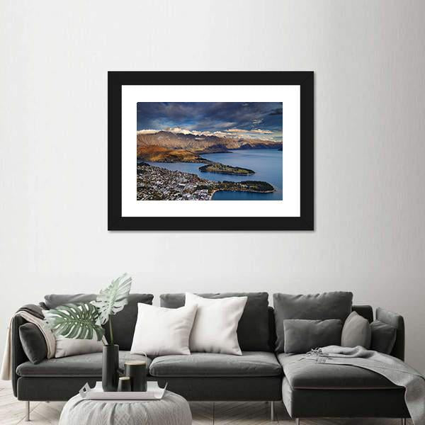 View Of Queenstown And Wakatipu Lake Panoramic Canvas Wall Art-1 Piece-36" x 12"-Tiaracle