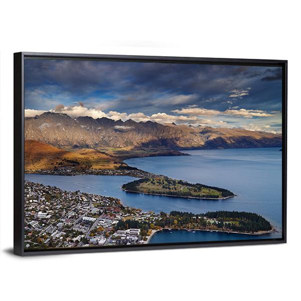 View Of Queenstown And Wakatipu Lake Panoramic Canvas Wall Art-1 Piece-36" x 12"-Tiaracle