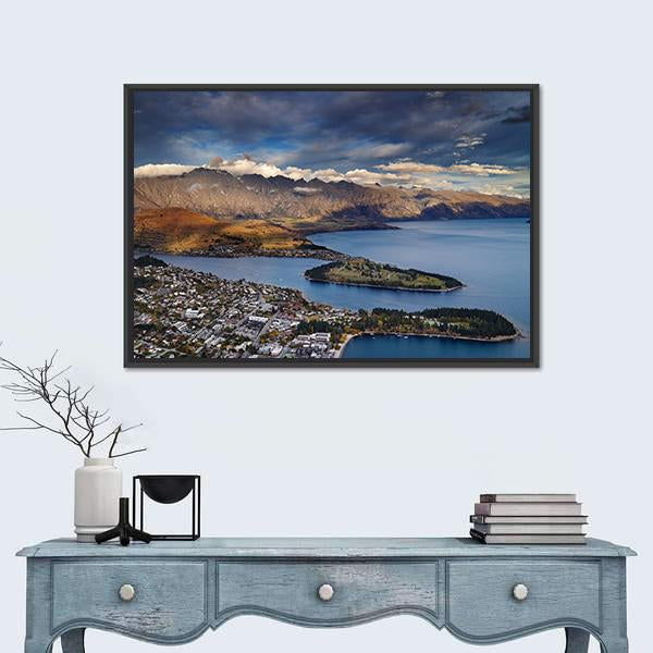 View Of Queenstown And Wakatipu Lake Panoramic Canvas Wall Art-1 Piece-36" x 12"-Tiaracle