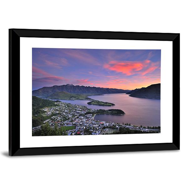 View Of Queenstown At Dusk Panoramic Canvas Wall Art-1 Piece-36" x 12"-Tiaracle
