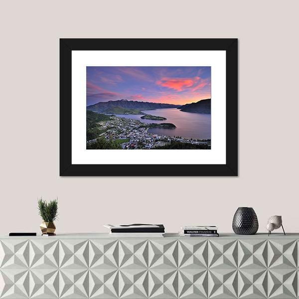 View Of Queenstown At Dusk Panoramic Canvas Wall Art-1 Piece-36" x 12"-Tiaracle