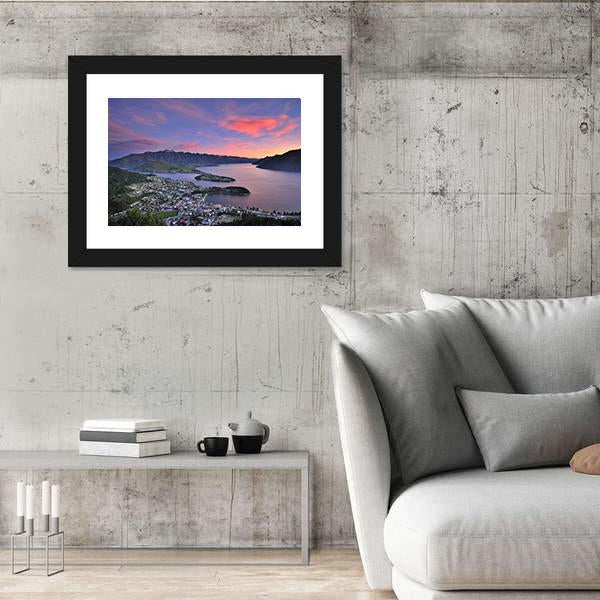 View Of Queenstown At Dusk Panoramic Canvas Wall Art-1 Piece-36" x 12"-Tiaracle