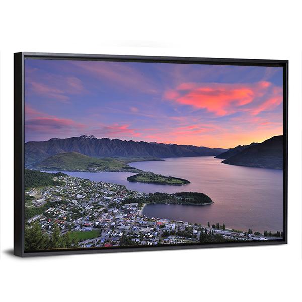 View Of Queenstown At Dusk Panoramic Canvas Wall Art-1 Piece-36" x 12"-Tiaracle