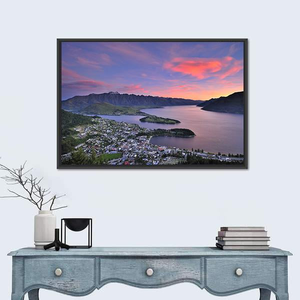 View Of Queenstown At Dusk Panoramic Canvas Wall Art-1 Piece-36" x 12"-Tiaracle