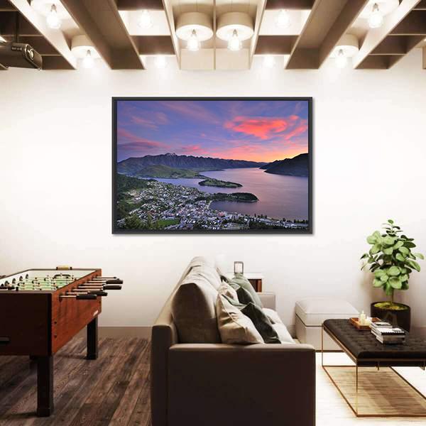 View Of Queenstown At Dusk Panoramic Canvas Wall Art-1 Piece-36" x 12"-Tiaracle